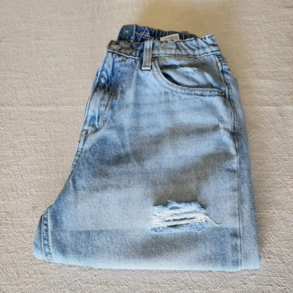 Kids Old Navy Jeans High Rise Slouchy Straight Fit Faded Blue Girls Size 12